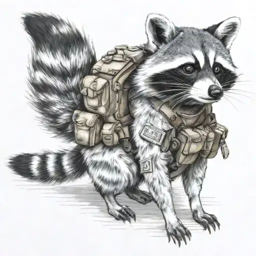 full body raccoon in army tactical kit tattoo design idea
