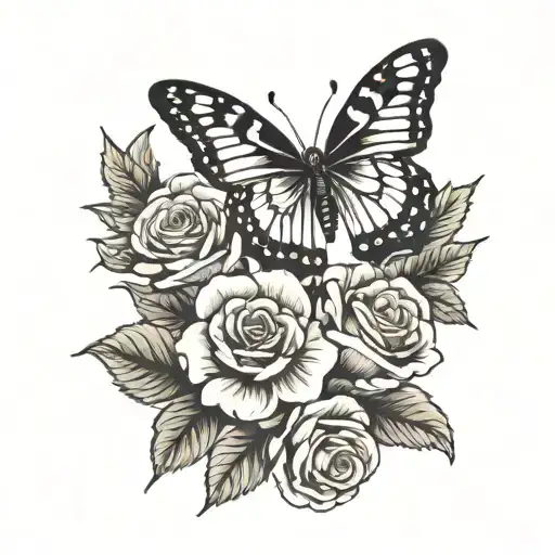 butterfly's and roses  tattoo design idea