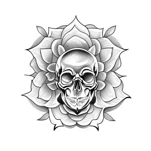 skull with roses and angel wing tattoo design idea