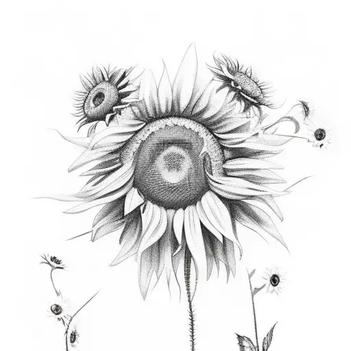 Barbed Wire cross with sunflowers tattoo design idea