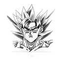 A realistic portrait of Goku with a Kameramera tattooed on his arm tattoo design idea