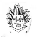 A realistic portrait of Goku with a Kameramera tattooed on his arm tattoo design idea