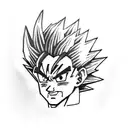 A realistic portrait of Goku with a Kameramera tattooed on his arm tattoo design idea