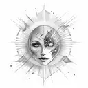 face towards sun  shadows falls behind  tattoo design idea