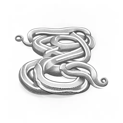 metal snake rapped around a cross with script that says by faith tattoo design idea