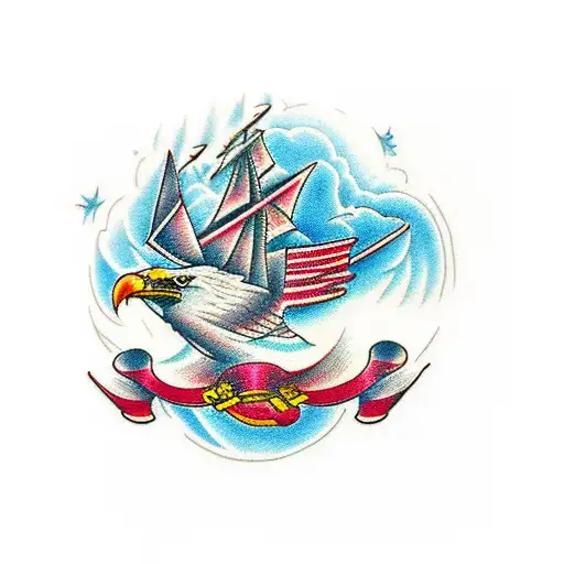 ship with eagle tattoo design idea