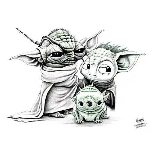 Gir from invader zim hugging baby yoda tattoo design idea