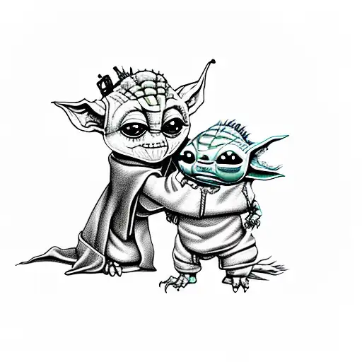 Gir from invader zim hugging baby yoda tattoo design idea