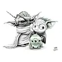 Gir from invader zim hugging baby yoda tattoo design idea