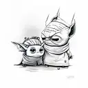 Gir from invader zim hugging baby yoda tattoo design idea
