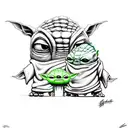 Gir from invader zim hugging baby yoda tattoo design idea