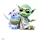 Gir from invader zim hugging baby yoda tattoo design idea
