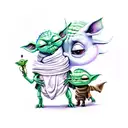 Gir from invader zim hugging baby yoda tattoo design idea