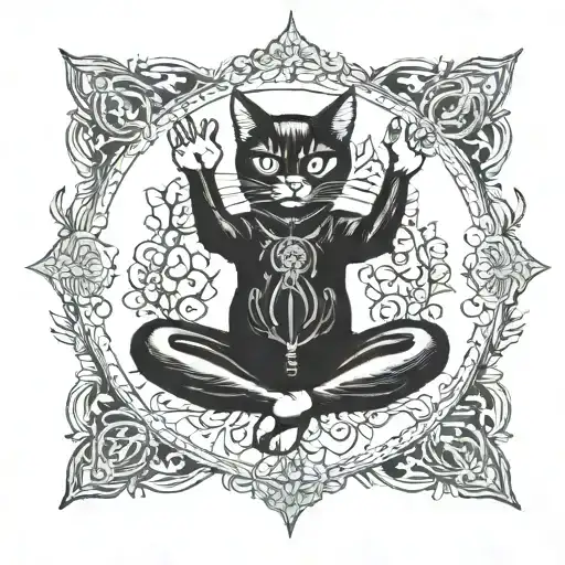 a black cat doing yoga poses tattoo design idea