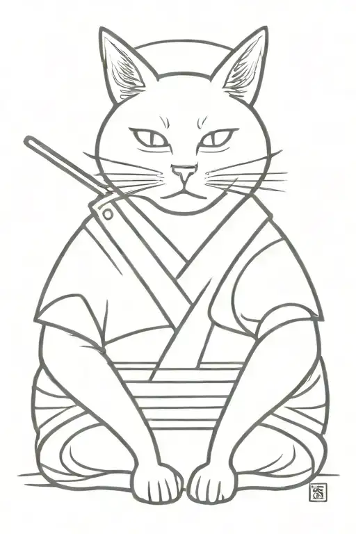 samurai cat tattoo design idea
