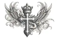 cross with wings and a crown tattoo design idea