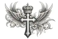 cross with wings and a crown tattoo design idea