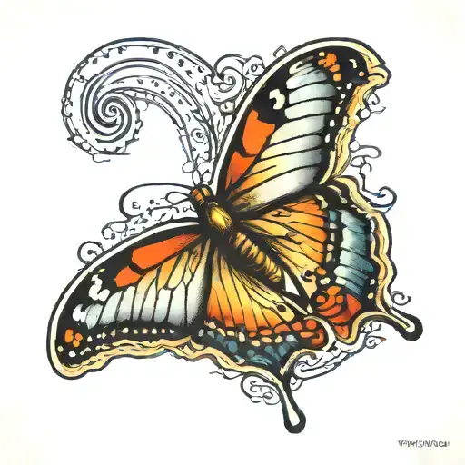 Butterfly with a semi colon body trailed by "still i rise" tattoo design idea