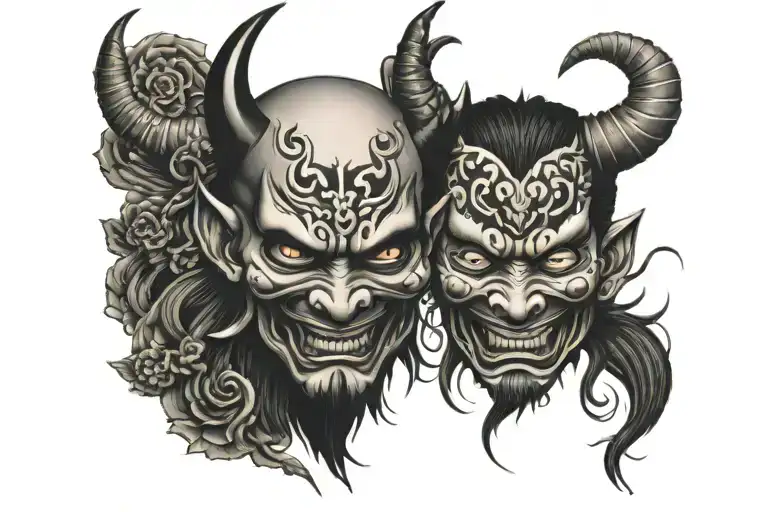 devil mask split in half tattoo design idea