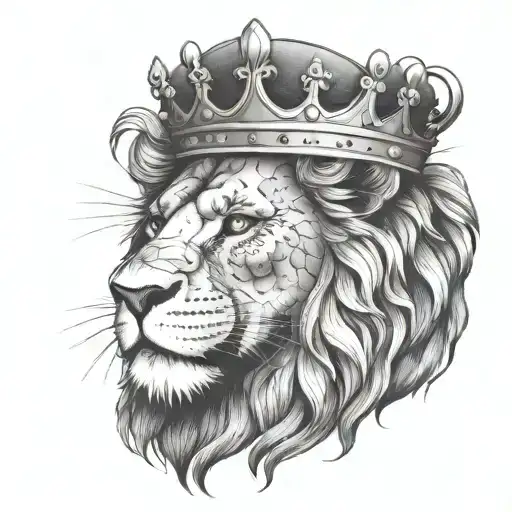 A powerful lion with a crown representing strength, leadership, and financial success tattoo design idea