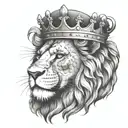A powerful lion with a crown representing strength, leadership, and financial success tattoo design idea
