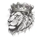 A powerful lion with a crown representing strength, leadership, and financial success tattoo design idea