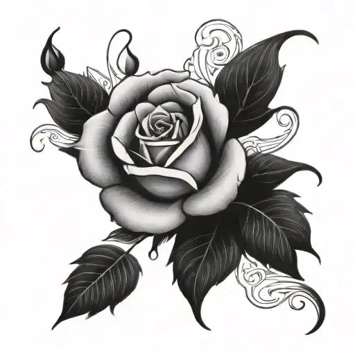 rose and fire tattoo design idea