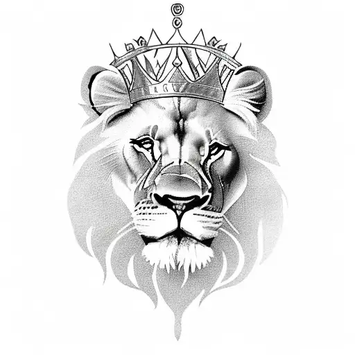 lion wearing a kings crown tattoo design idea