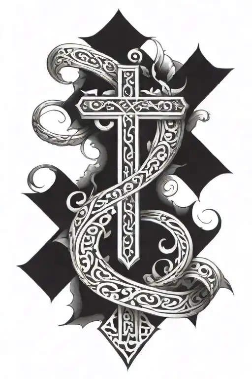 cross spiraled in word familia  tattoo design idea