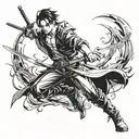 Levi Ackerman in a dynamic fighting pose with his signature swords tattoo design idea