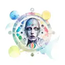 Vitruvian woman and rainbow watercolor  tattoo design idea