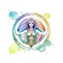 Vitruvian woman and rainbow watercolor  tattoo design idea