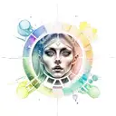Vitruvian woman and rainbow watercolor  tattoo design idea