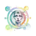 Vitruvian woman and rainbow watercolor  tattoo design idea