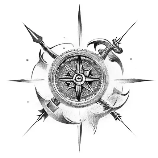 runic compass and the spear of Odin tattoo design idea