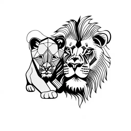 Male lion with female cub tattoo design idea