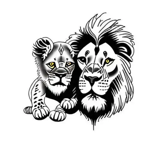 Male lion with female cub tattoo design idea