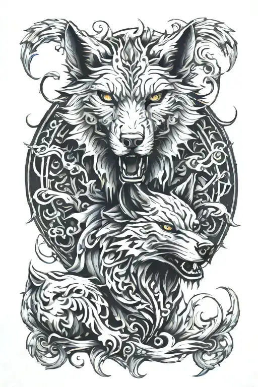 Shadow grawolf and ghost  tattoo design idea