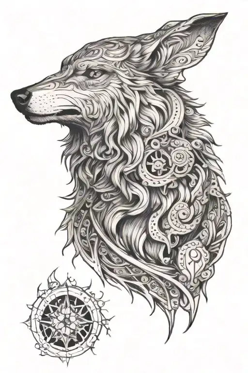 Grey Wolf and darkness The Lord tattoo design idea