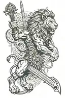 lion embedded with spartan warrior wielding his sword and time tattoo design idea