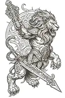 lion embedded with spartan warrior wielding his sword and time tattoo design idea