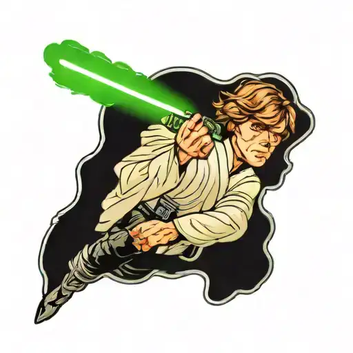 Luke skywalker with black clothes green light saber tattoo design idea