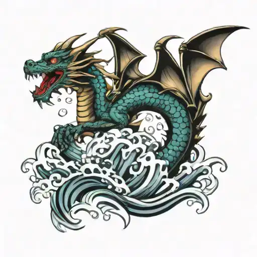 dragon water waves tattoo design idea