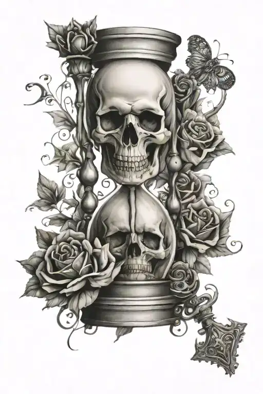 Emo inspired hourglass with skull tattoo design idea