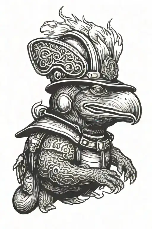 A tattoo of a flaming platypus wearing a firefighter helmet, symbolizing your dedication to the volunteer fire brigade tattoo design idea