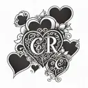 initial C G R M under Hearts tattoo design idea