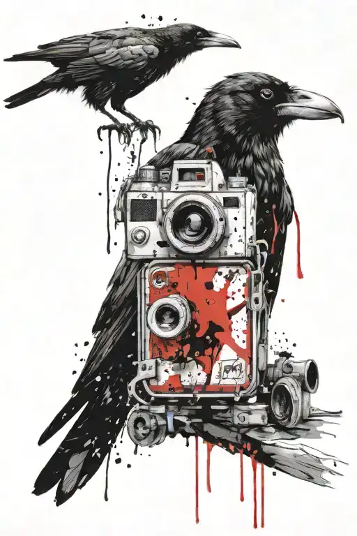 crow holding camera  tattoo design idea