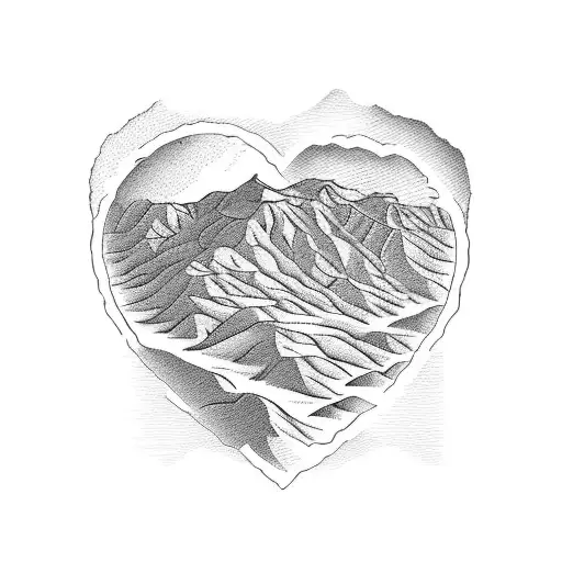 A topographical map of Palo Duro Canyon with a hiking trail marked in the shape of a heart tattoo design idea