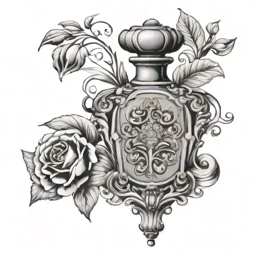 Elegant vintage perfume bottle tattoo design idea