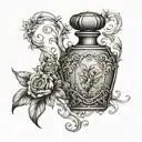 Elegant vintage perfume bottle tattoo design idea